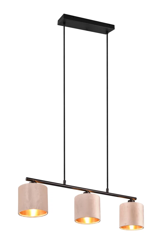 TRIO Leuchten Julieta 319000344 Pendant Light, Matt Black Metal, Velvet/Gold Beige Shade, Excluding 3X E14