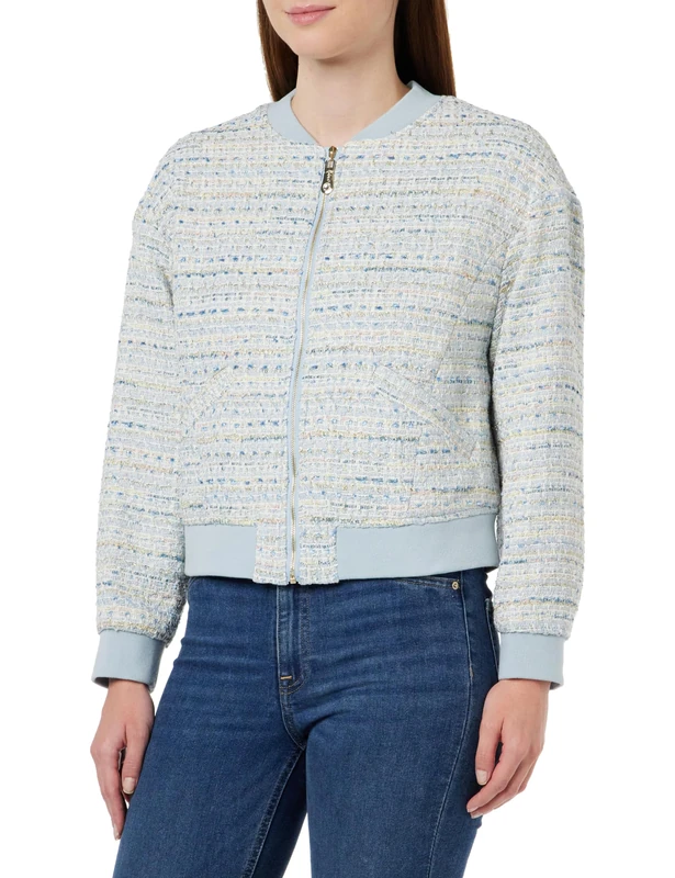 NAEMI Women's Bouclé Blouson Sweatshirt, Light Blue Multi-Coloured, S