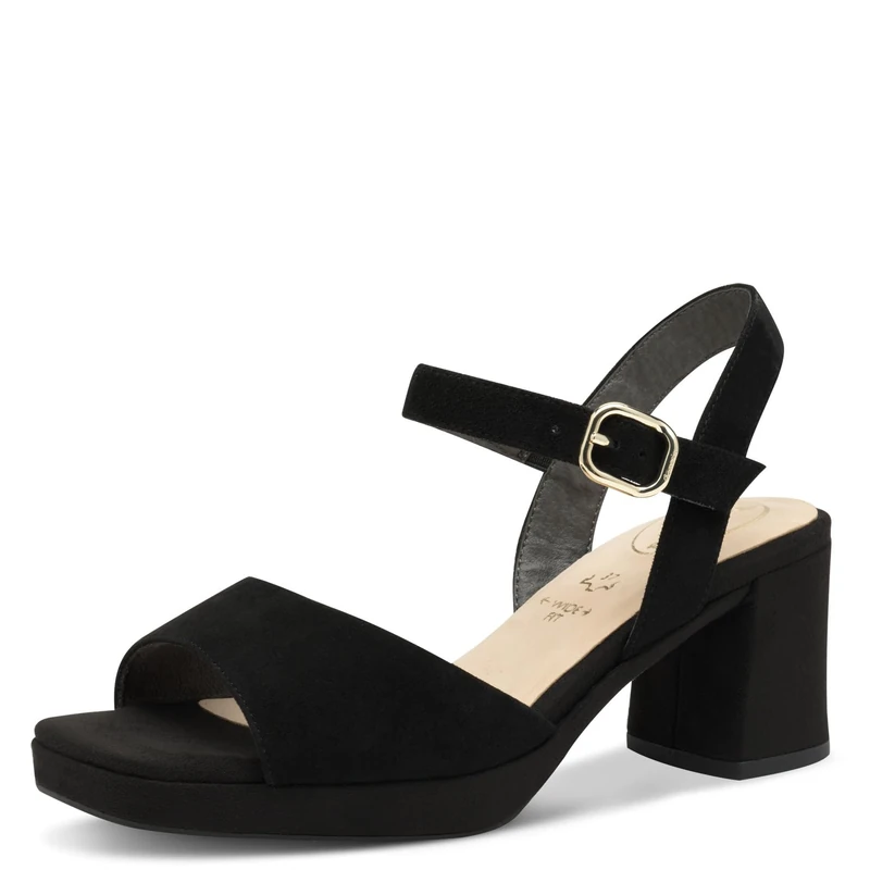 Tamaris Comfort Women’s Sandals with Heel Leather Adjustable Strap, Black Suede, 6,5 UK