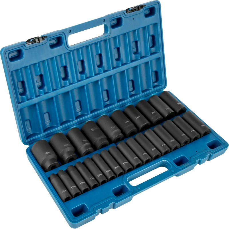 VEVOR Impact Socket Set, 1/2" Impact Sockets 26 Pieces, 6 Point Sockets, 1/2" Metric Impact Drive Socket Set 10mm - 36mm, Heavy Duty Cr-V Construction