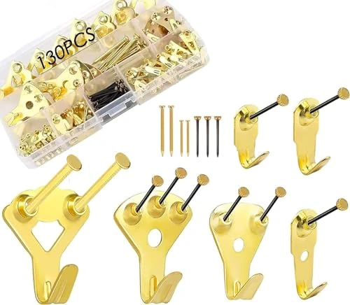 Heavy Duty Picture Hooks, 130Pcs Picture Hanging Hooks for Hard Walls Photo Hooks Picture Hanging Kit Frame Heavy Hanger with Nails
