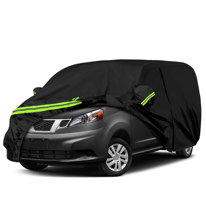 Waterproof Car Cover Compatible with Nissan NV200 2015-2021 All Weather 300D Car Covers with Zipper Door & Lock for Snow Rain Protection(Mini Cargo Van)
