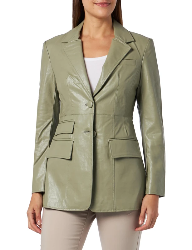 nelice Women's Faux Leather Blazer 29026788-ne01, Grey Olive, S, 10