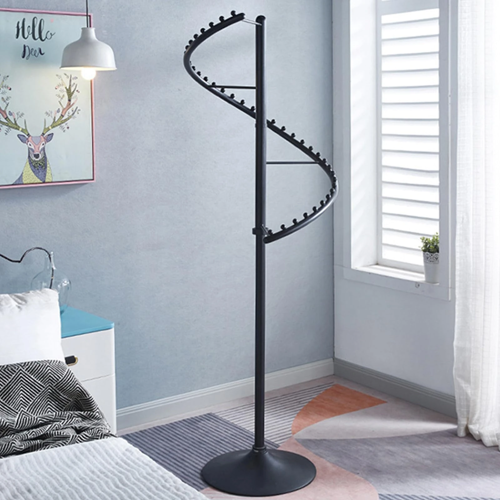 S-Shaped Wardrobe Corner 360° Spiral Rotating Clothing Rack, Heavy Duty Hanger Cloakroom Corner Storage Organizer Hanging Clothes Hanger Rack, Hanger Space Saving