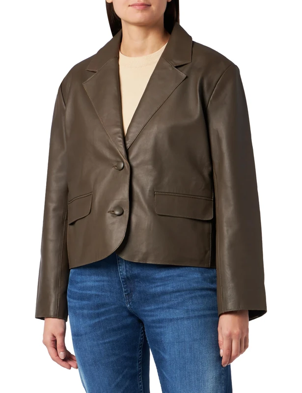 nascita Women's Leather Blazer 29027088-na03, Taupe, L, 18