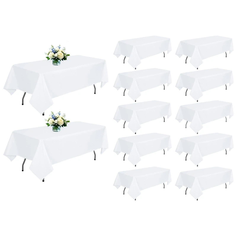 12 Pack White Rectangle Table Cloth 60 x 102 Inch For 6 Foot Tables