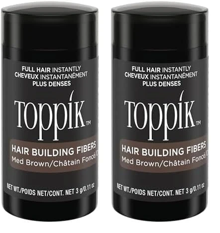 Toppik Hair Building Fibres Powder, Medium Brown, 3g Bottle - for A Thicker-looking Hairline, Crown and Beard, Instant Thinning Concealer for Men and Women (Pack of 2)