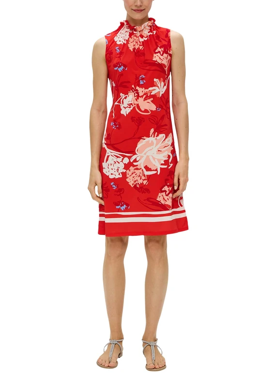 s.Oliver BLACK LABEL Jersey Dress with Pleated Neckline, Red 30f1, 18