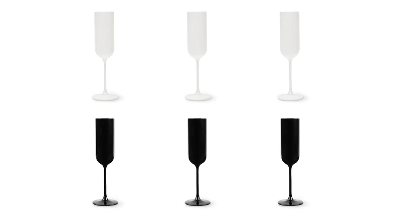 Excelsa Nordic Set of 6 Black and White Flutes, Sprayed Glass, Capacity 210 ml - Image 1