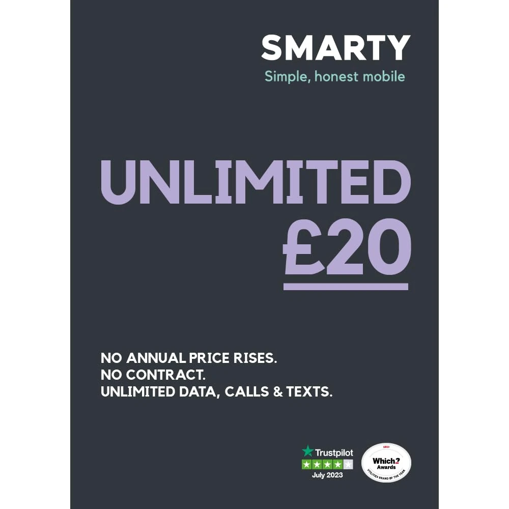 SMARTY Sim Unlimited Data for £20