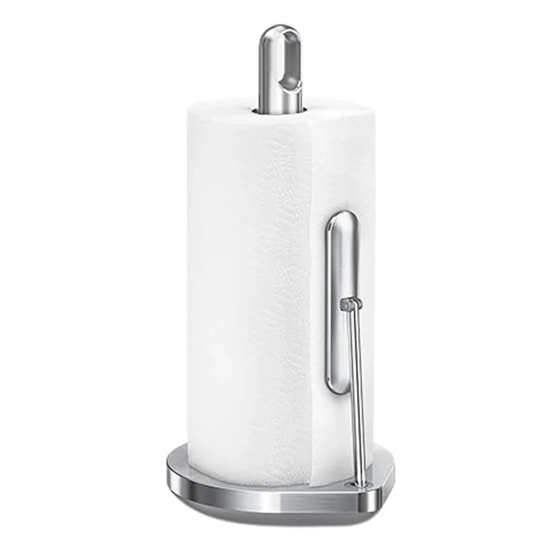 simplehuman Tension Arm Kitchen Roll Holder, Free Standing, Easy One Sheet Tear, Heavy-Duty Weighted Base (Fits Kitchen Rolls Measuring 23-28cm), Brushed Stainless Steel, KT1203