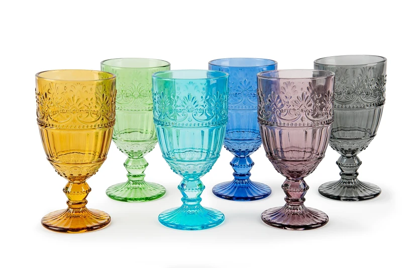 Excelsa Country Flower Set of 6 Coloured Glass Paste, Capacity 350 ml, Handmade