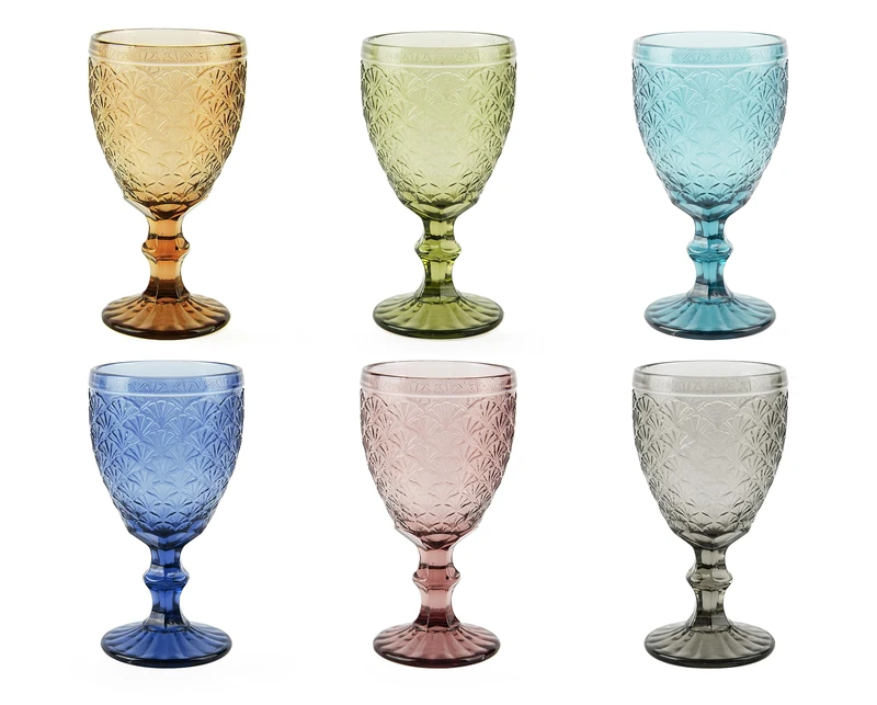 Excelsa Ginkgo Set of 6 Coloured Glass Paste, Capacity 350 ml, Handmade