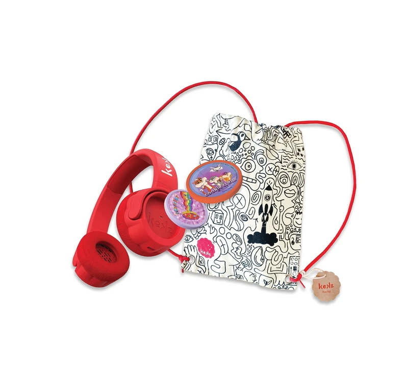 Kekz Premium Red Starter Set: Biscuit Earphones Including Cookie Crew Radio Play & Wunderkekz, Exclusive to Amazon Collection Bag (Headphones for Children, Travel Headphones for on the Go &