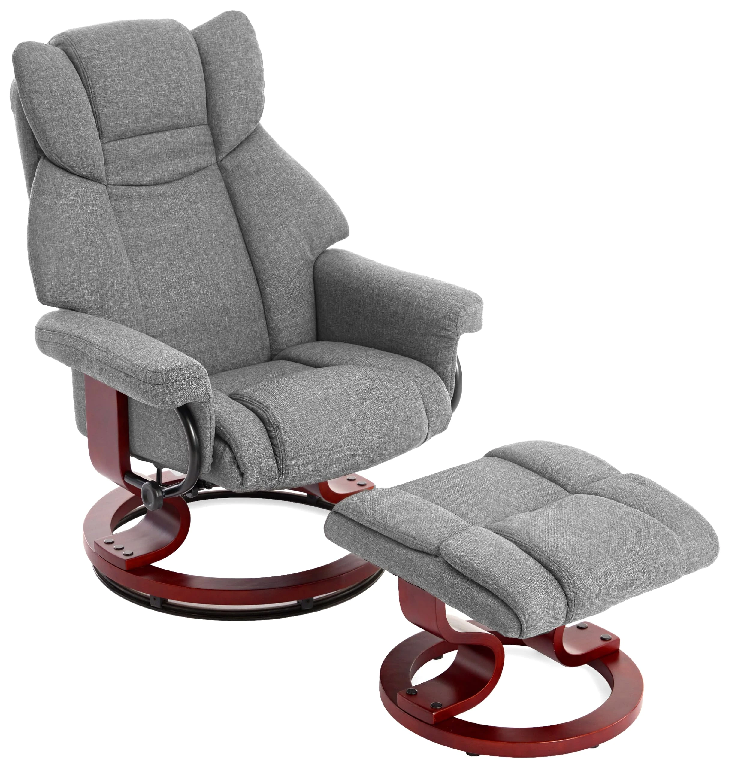 Blisswood Recliner Chair With Footstool, Swivel Recliner Sofa Chair Armchair Lounge 135° Reclining High Back Ergonomic Couch Bed Upto 160kg Weight Capacity With Tilt For Living Room (Fabric Grey)