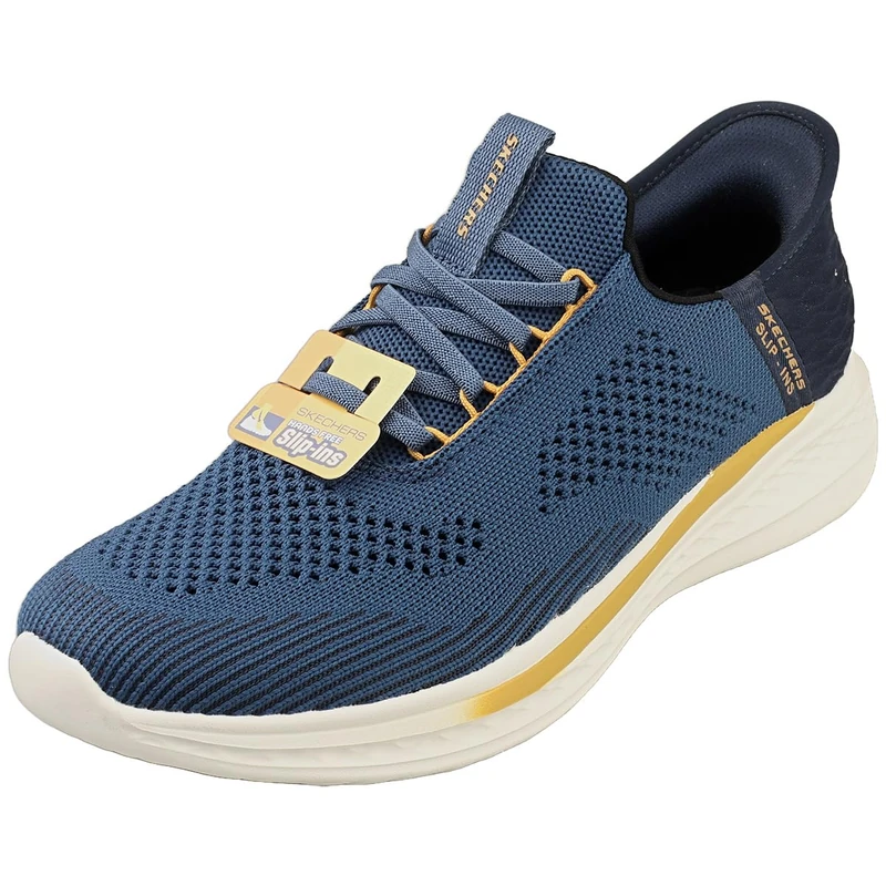 Skechers Men's Slade Quinto Slip-On Sneakers, Blue Knit, 12 UK
