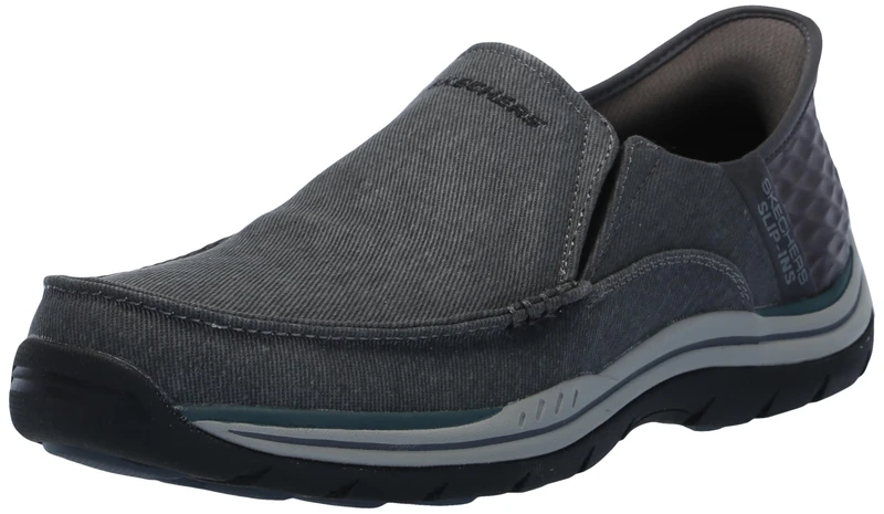 Skechers Men's Expected-Cayson Moc Toe Canvas Slip-Ins, Black, 10 UK