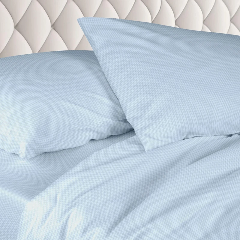 Ruggeri - Double Bed Sheet Set - Made in Italy - 100% Pure Cotton Satin - Candies Collection (Light Blue Zigzag)