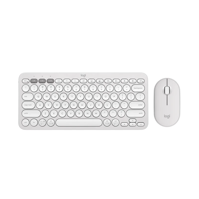 Logitech Pebble Keys 2 K380s, Multi-Device Bluetooth Wireless Keyboard + Pebble Mouse 2 M350s Slim Bluetooth Wireless Mouse, QWERTY UK - White