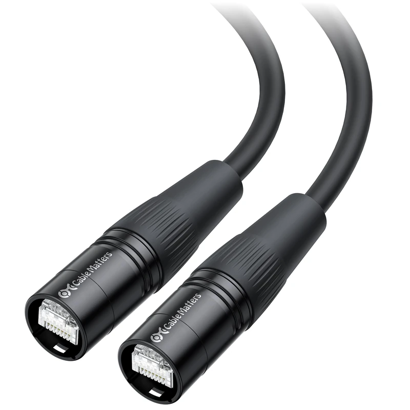 Cable Matters Long Shielded Cat6 Ethernet Cable Compatible with EtherCON RJ45 Connectors in Black - 150 ft for Professional Audio, Video, and Networking Applications