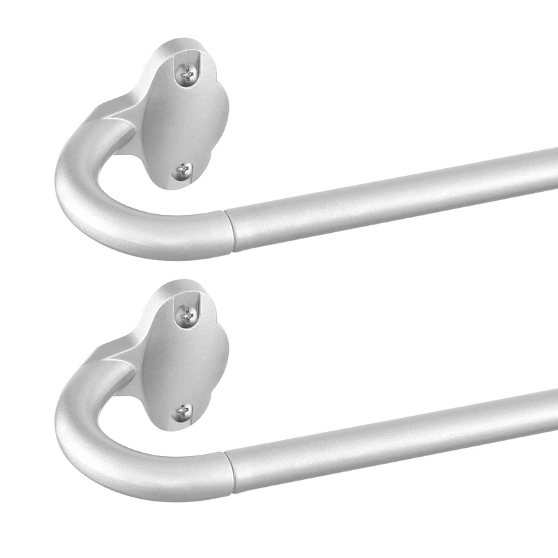 TVWOO 2 Pack Blackout Curtain Rod, Adjustable 5/8" Diameter Room Darkening Curved Metal Thick Invisible Curtain Rods, 28-48 Inch, Silver