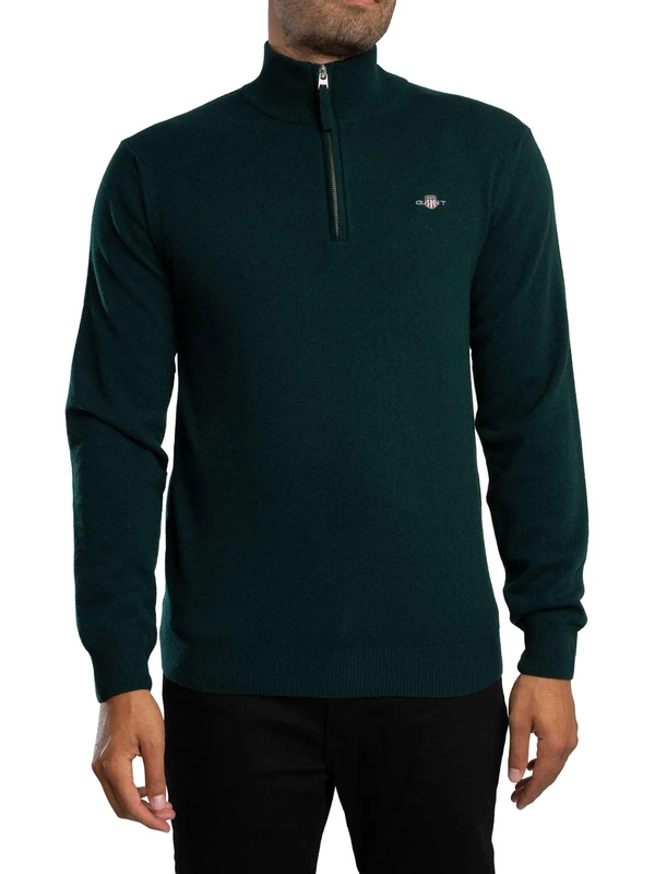 GANT Superfine Lambswool Half Zip, Tartan Green, L