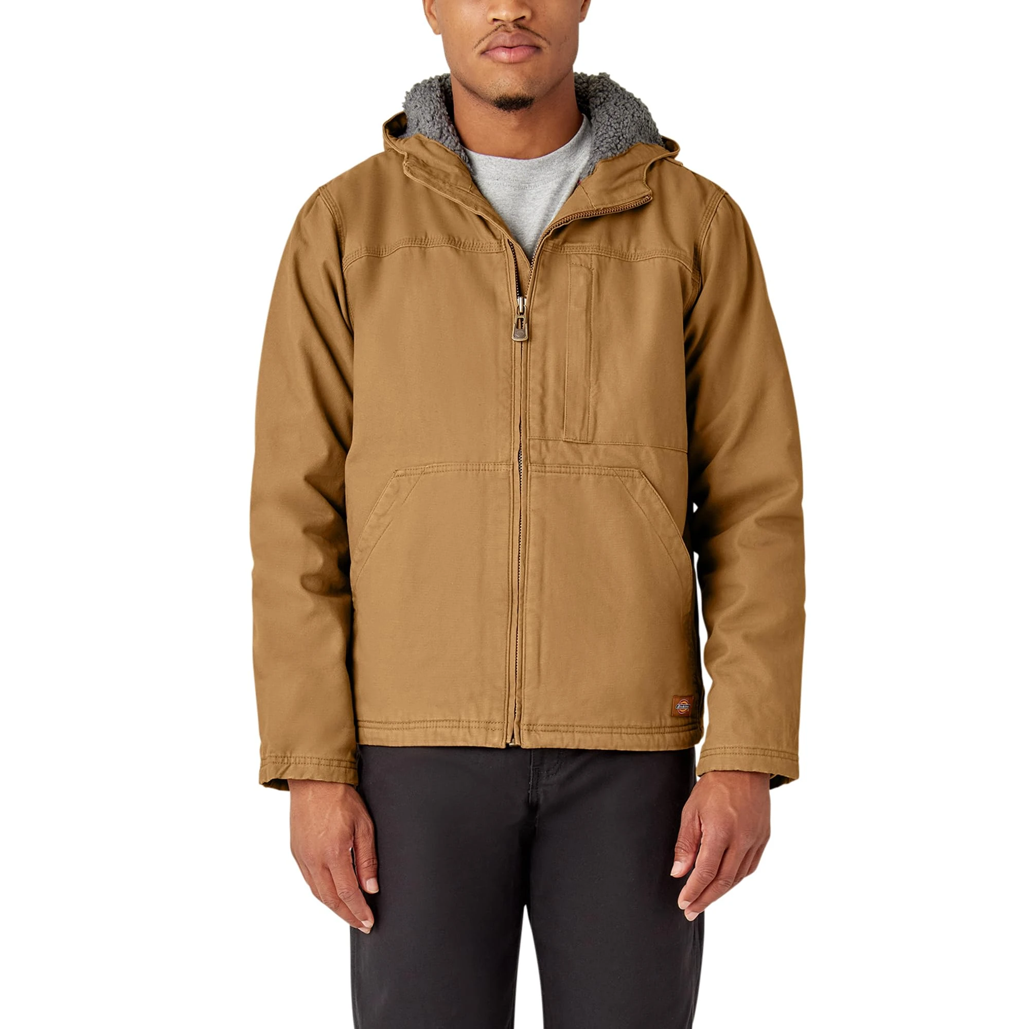 Dickies, Men's, SHERPA LINED HOODED DUCK JACKET, BROWN DUCK, XL