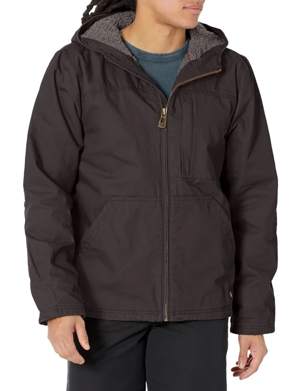 Dickies, Men's, SHERPA LINED HOODED DUCK JACKET, RINSED BLACK, S