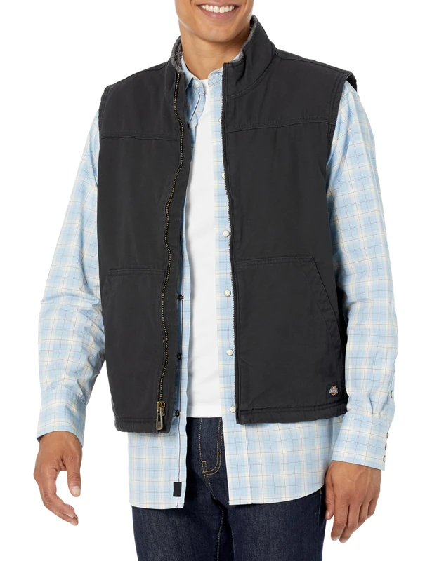 Dickies Men's Duck Sherpa Lined Vest, Rinsed Black, 3XL