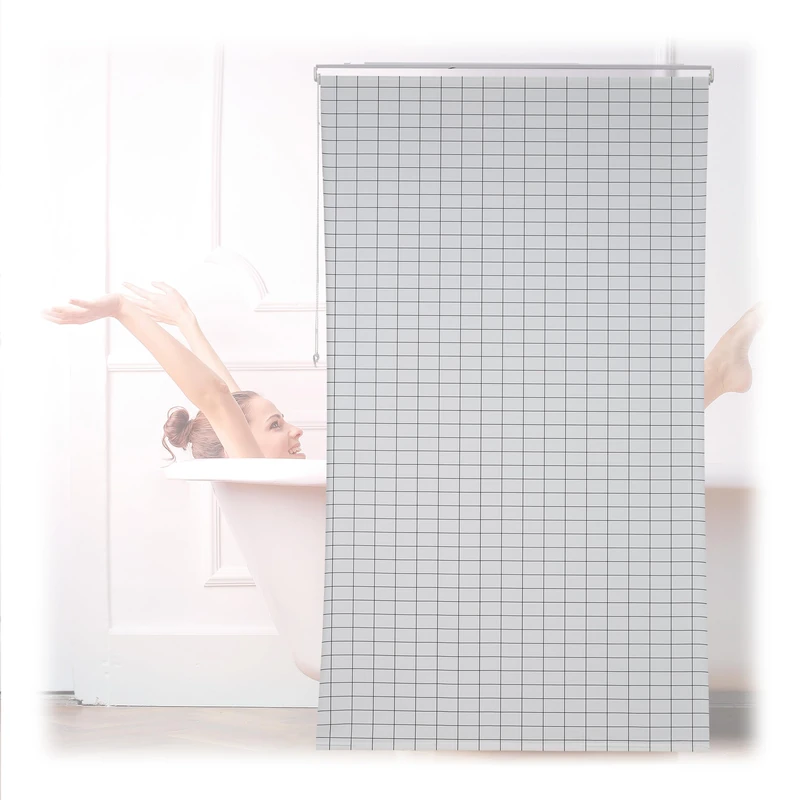Relaxdays Shower Roller Blind, Semi-Transparent Bathroom Curtain, Bathtub, Ceiling-Mount, Water-Repellent, White/Black, 140x240cm