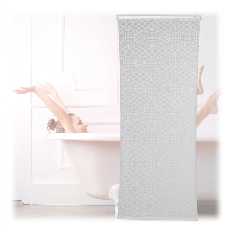 Relaxdays Shower Roller Blind, Semi-Transparent Pattern, Bath Curtain, Ceiling-Mount, Water-Repellent, 100x240cm, White, 70% plastic 30% aluminium - Image 1