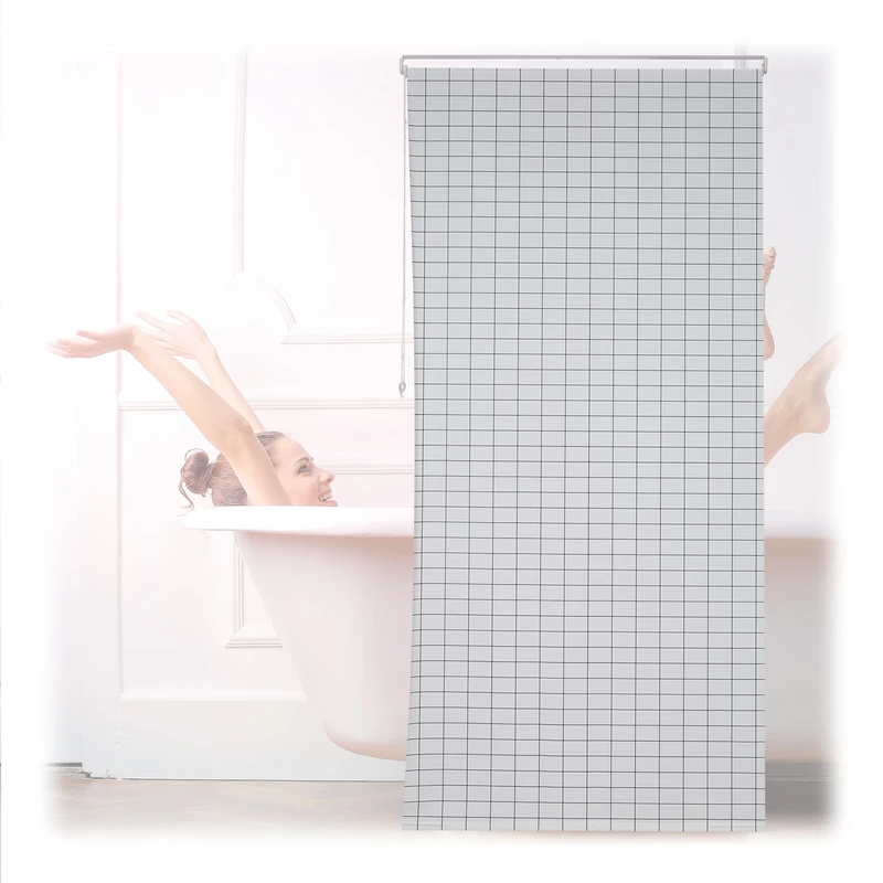 Relaxdays Shower Roller Blind, Semi-Transparent Bathroom Curtain, Bathtub, Ceiling-Mount, Water-Repellent, White/Black, 120x240cm