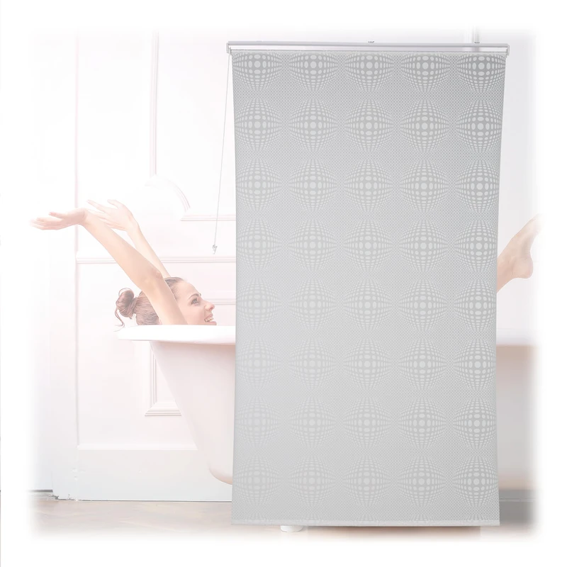 Relaxdays Shower Roller Blind, Semi-Transparent Pattern, Bath Curtain, Ceiling-Mount, Water-Repellent, 140x240cm, White