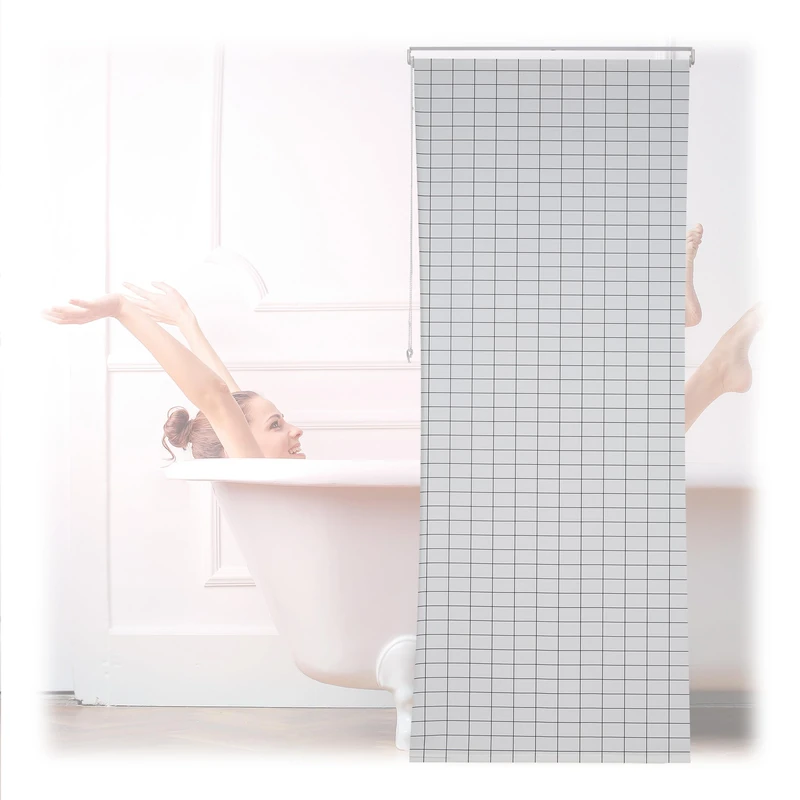 Relaxdays Shower Roller Blind, Semi-Transparent Bathroom Curtain, Bathtub, Ceiling-Mount, Water-Repellent, White/Black, 100x240cm