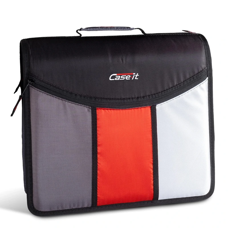 Case-it The Mighty Zip Tab Zipper Binder - 3 Inch O-Rings - 5 Color Tab Expanding File Folder - Multiple Pockets - 600 Sheet Capacity - Comes with Shoulder Strap - Black D-156-N-JBK