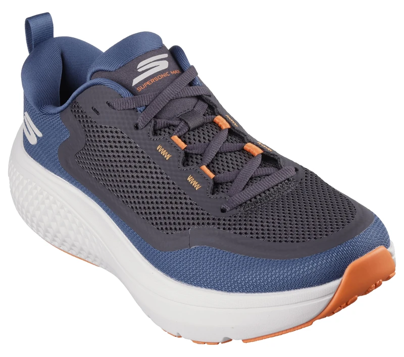 Skechers Men's Go Run Supersonic Max Sneaker, Blue Textile/Orange Trim, 8 UK