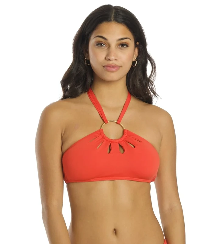 Vince Camuto Women's Logo-Ring Cutout Halter Bikini Top (Red Sunset, X-Small)