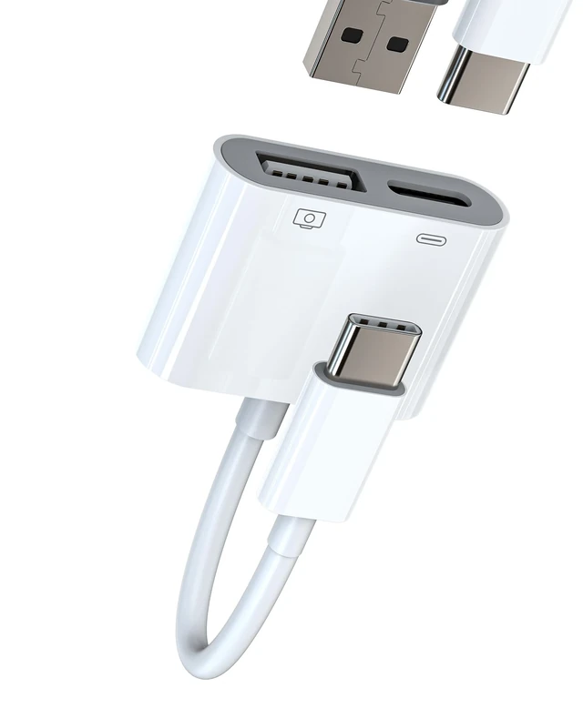 USB C Adapter(2 in 1)USB OTG 3.0 Port Splitter Charging Cable for iPhone 16 15 pro max for Apple Type C Power Charger Adapter for Ipad Mouse Keyboard USB-A Reader Device compatible for Samsung S24 S23