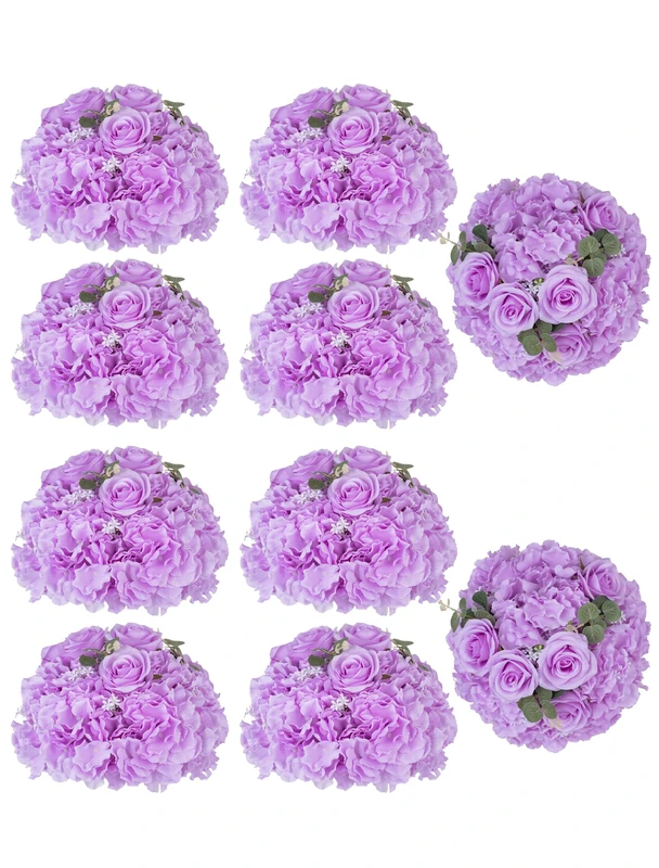 BLOSMON Artificial Flower Balls Centerpieces: 10 Pcs 11.8" Lilac Rose Hydrangea Wedding Fake Flowers Ball Arrangement Center Pieces for Table Silk Floral Bouquet with Base for Party Home Decor