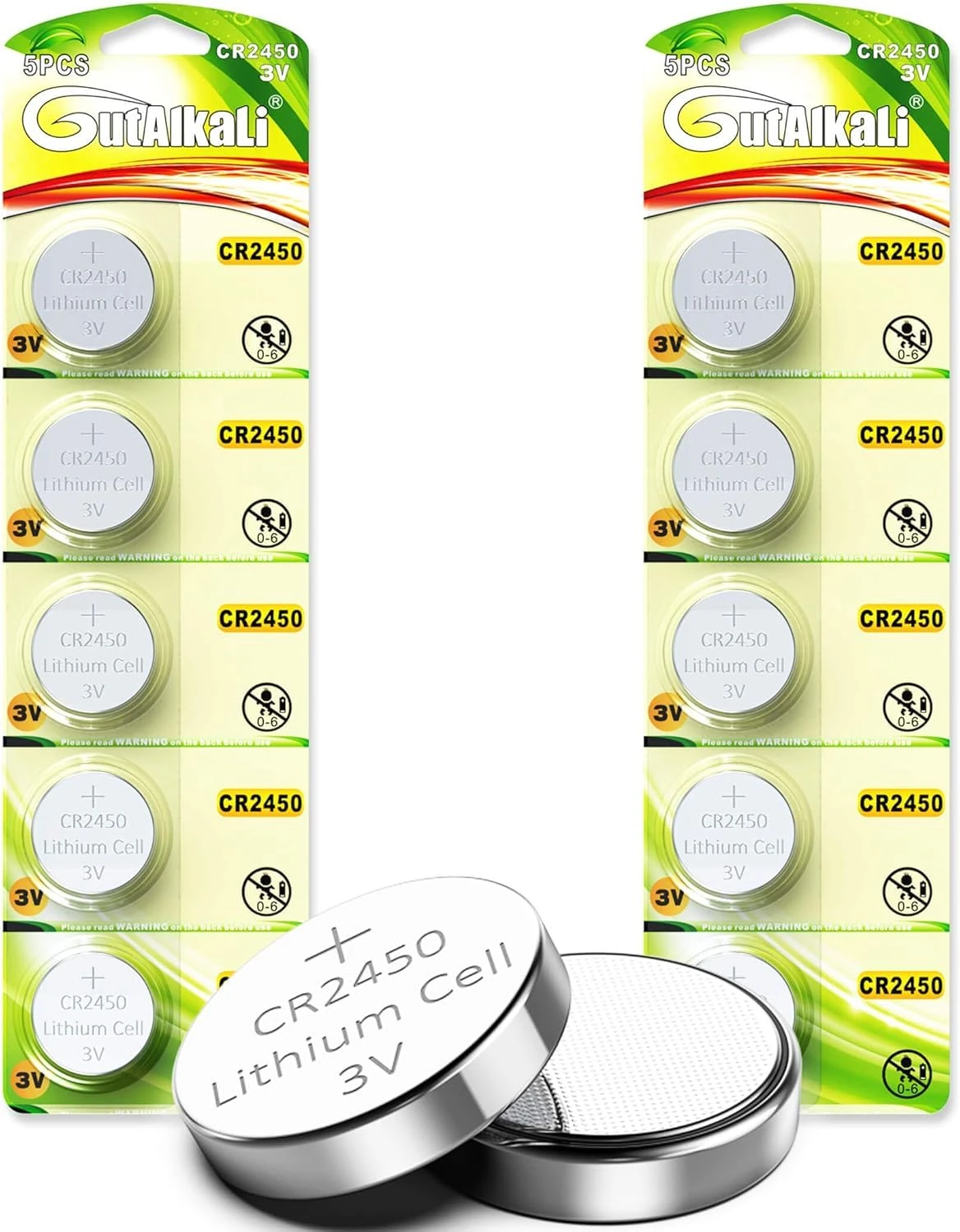 GutAlkaLi CR2450 3V Lithium Battery - 10 Pack of High-Performance CR2450 Batteries for Your Devices