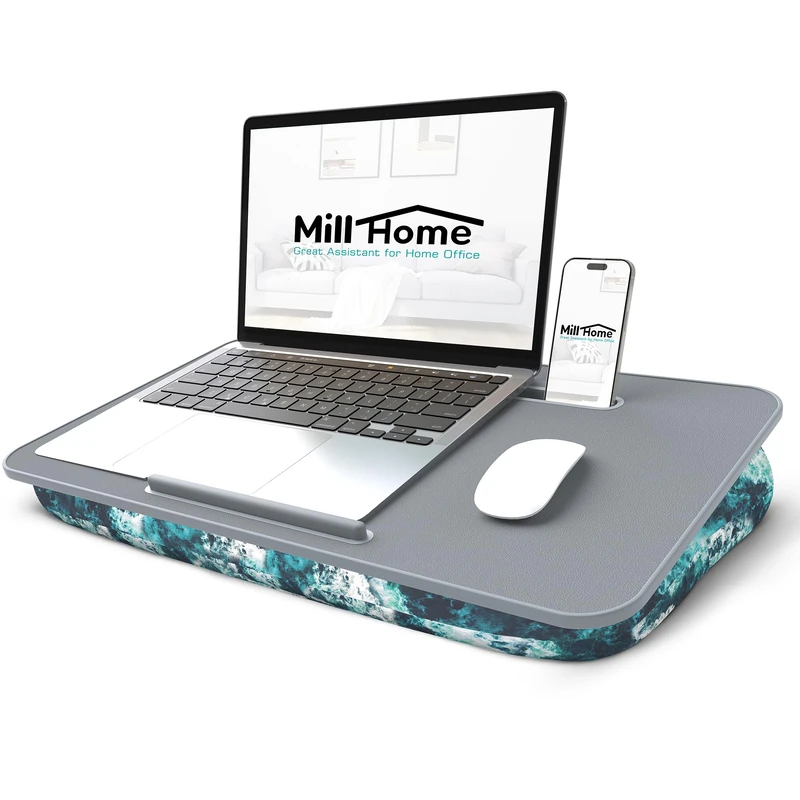 MillHome Lap Desk for Laptop, Cushion Detachable and Washable, Fits Up to 17 Inch, with Tablet Slot and Stopper, Used as Lap Desk for Laptop, Blue