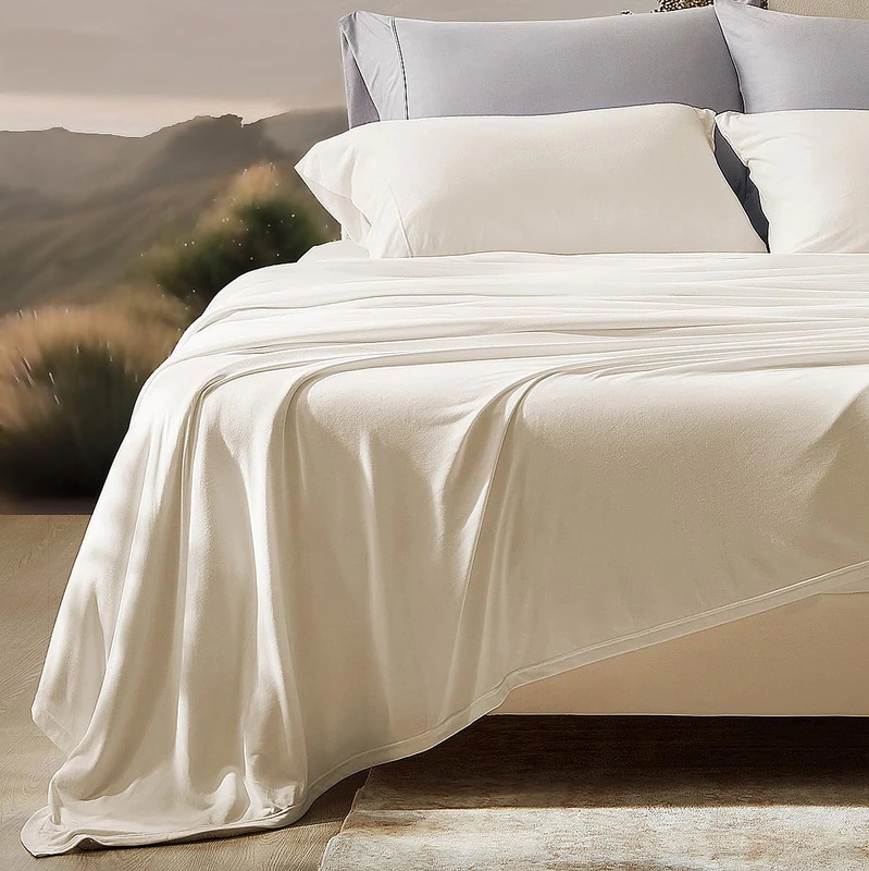 SLEEP ZONE Bedding Jersey Knit King Bed Sheets Set, 4 Pieces Bedding, Brush Microfiber, Soft and Breathable with Flat Sheet, Fitted Sheet, Pillow Case, Deep Pocket (Beige, King)