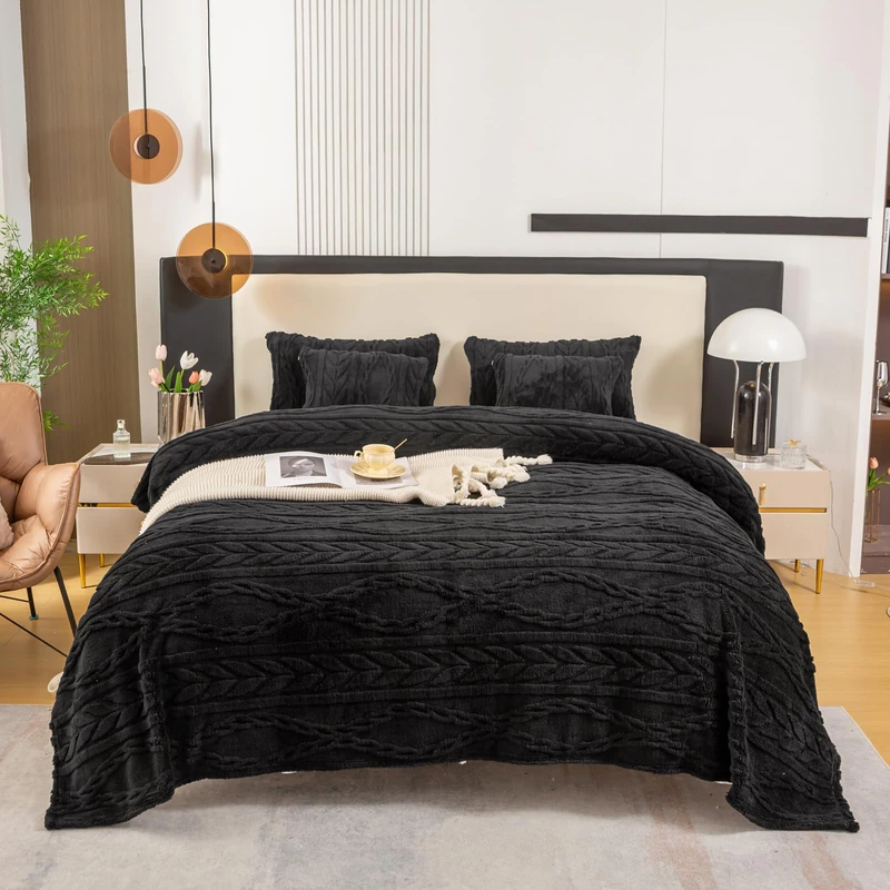 YUSOKI Queen Size Blanket Single Layer,Weight(4.4lb),320GMS-3D Stylish Design for Gift Home Decor (Black,90"x90")