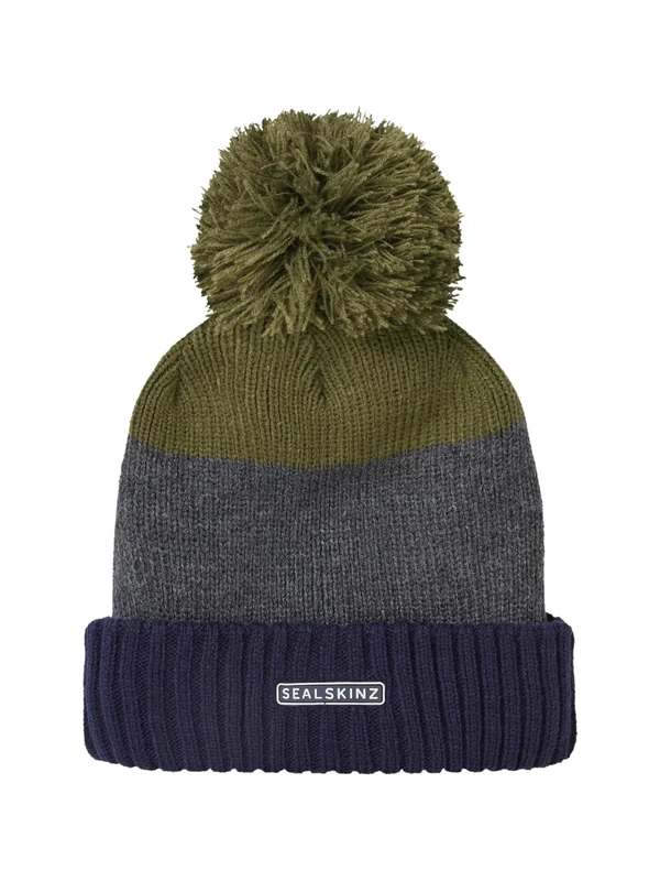 SEALSKINZ | Flitcham | Unisex Waterproof Fleece Lined Cold Weather Striped Bobble Hat Beanie | for Everyday & Outdoor Activities | Three-Layer Insulation Technology | Microfleece Lining Olive