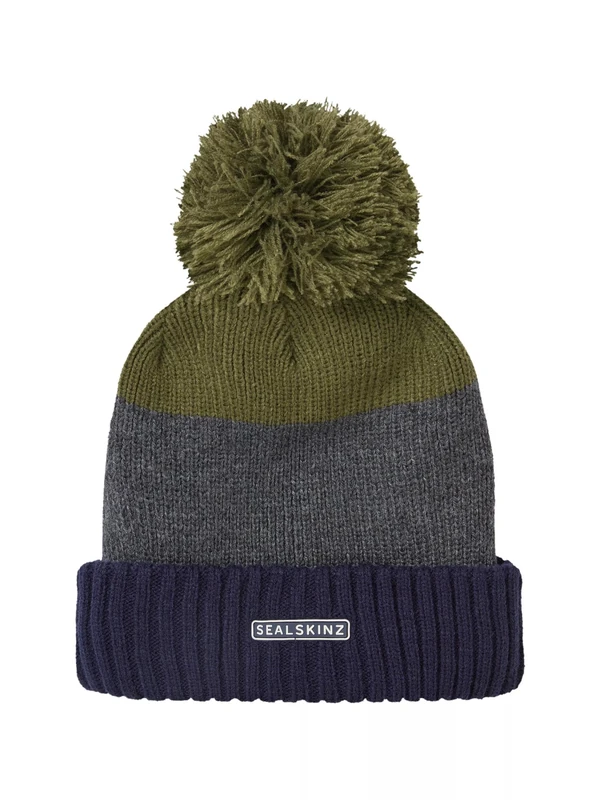 SEALSKINZ | Flitcham | Unisex Waterproof Fleece Lined Cold Weather Striped Bobble Hat Beanie | for Everyday & Outdoor Activities | Three-Layer Insulation Technology | Microfleece Lining Olive
