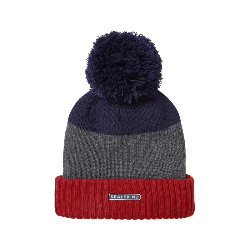 SEALSKINZ | Flitcham | Unisex Waterproof Fleece Lined Cold Weather Striped Bobble Hat Beanie | for Everyday & Outdoor Activities | Three-Layer Insulation Technology | Microfleece Lining Navy