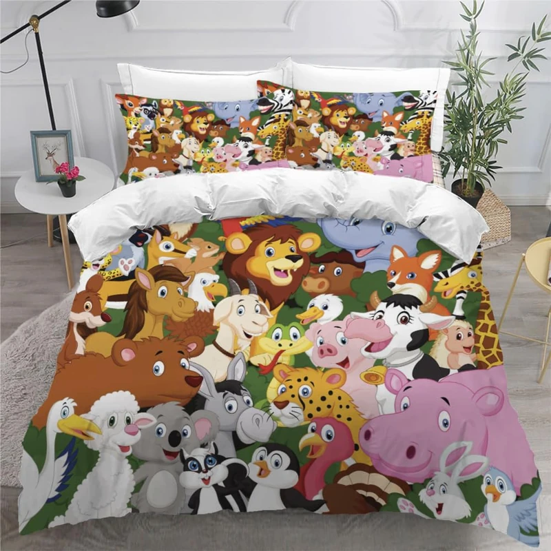 Adels-Contact Duvet Cover Set Kids Double Cartoon Lion 3D Printed Bedding Set 3 Pieces Ultra Soft Hypoallergenic Microfiber Lion Quilt Cover with Zipper Closure and 2 Pillowcases for Boys Girls Teens