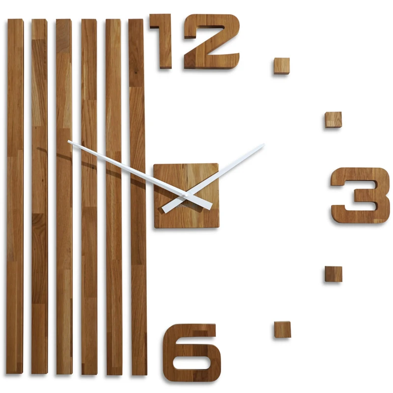 FLEXISTYLE 3D Wall Clocks DIY Wooden Oak Slats Large Wall Clock 100 cm 3D Wall Clock Modern Design EKO Wall Clocks Wall Sticker Decoration Clocks for Office Living Room Bedroom (XXL 100 cm White