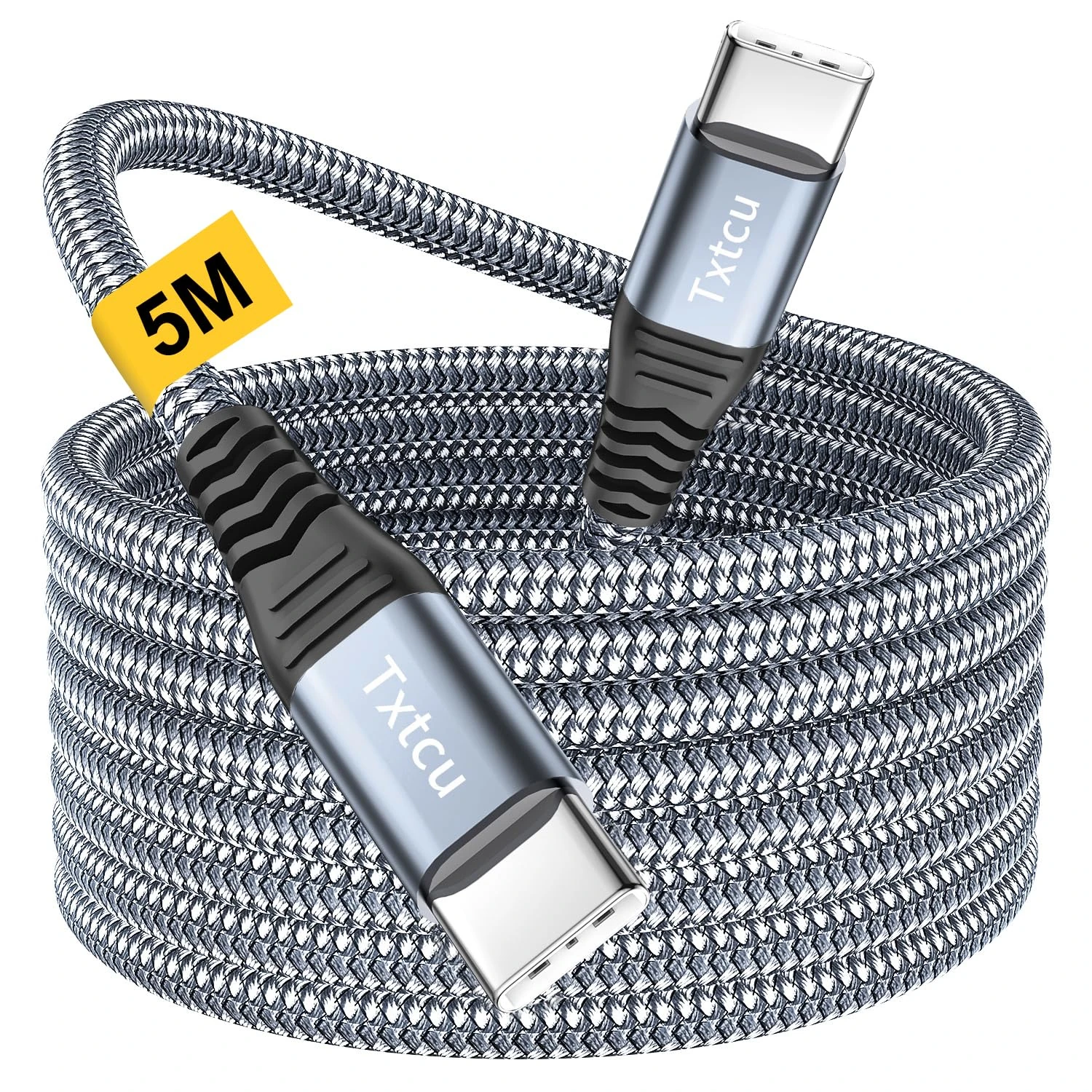 Txtcu USB C to USB C Cable 5M, Long USB C Charger Cable Nylon 60W Type C Fast Charging Cable for iPhone 15/Pro/15 Pro Max,MacBook Pro Air,iPad Pro/Air,Samsung Galaxy S24 S23 S22 S21,Switch,Pixel 7