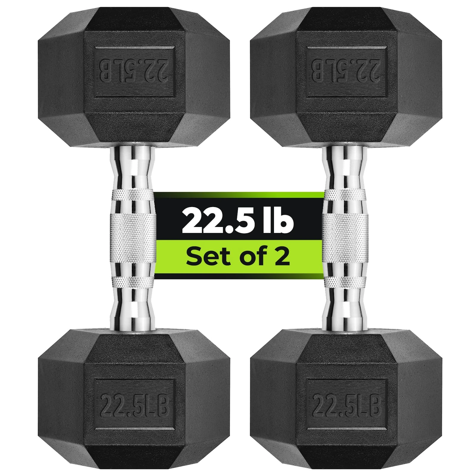 Hex Dumbbell Rubber Encased Strength Training Dumbbells, Hand Weight For Workout & Exercise/Pair of 22.5LB
